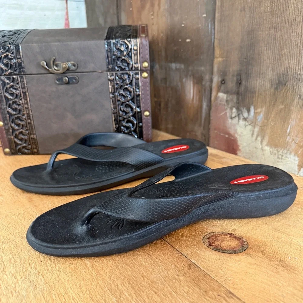 Okabashi Maui Mens Flip Flops Black Thong Sandals Made in USA Size L 10-11